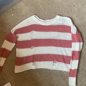 White and pink striped cropped sweater